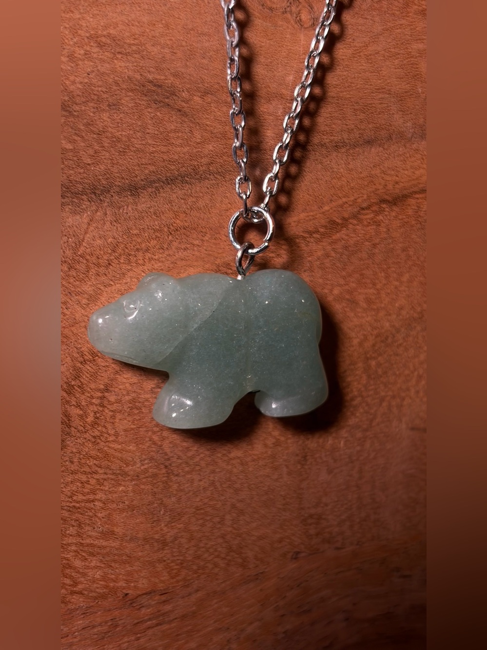 Green Aventurine Bear Hand-Carved Pendant Necklace Long - Picture 11 of 15